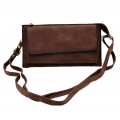 10016- COFFEE PU LEATHER TRI POCKET CLUTCH / CROSS BODY BAG